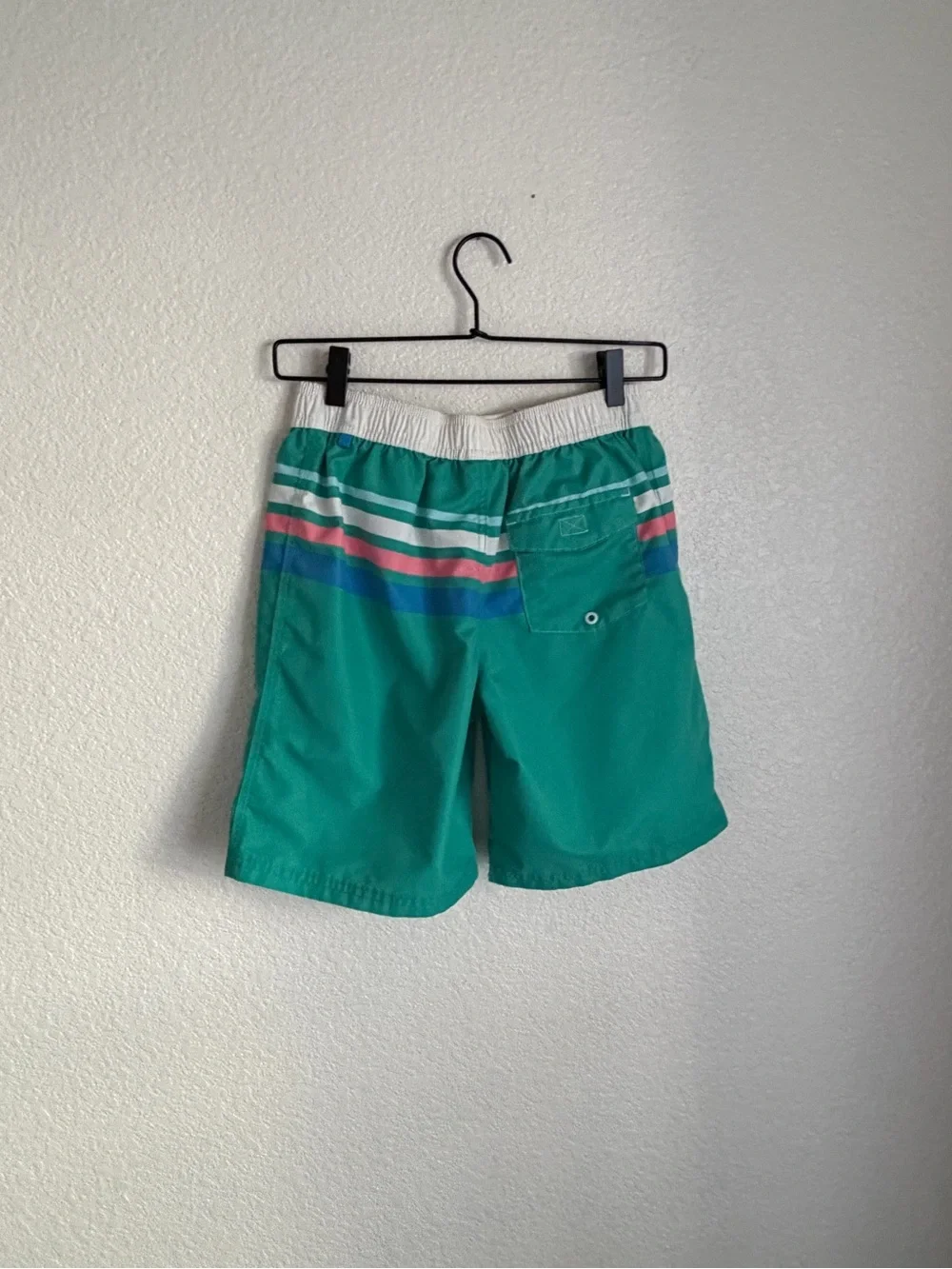 Mini Boden Boys Striped Board Short Swim Trunks 11-12 Tropical Green